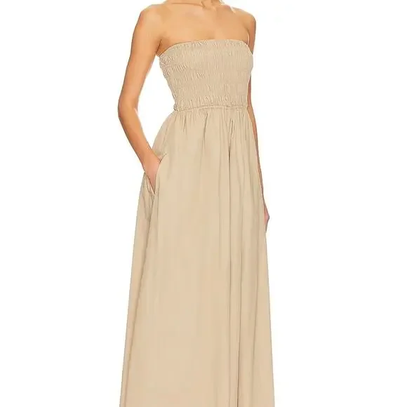 NWT Misa Los Angeles Andrea Strapless Jumpsuit, Sand, L - Picture 2 of 3